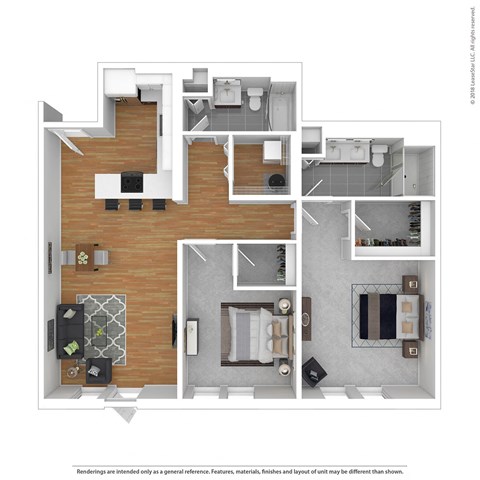 Floor plan for 2 beds, 2 baths, 1290 sqft